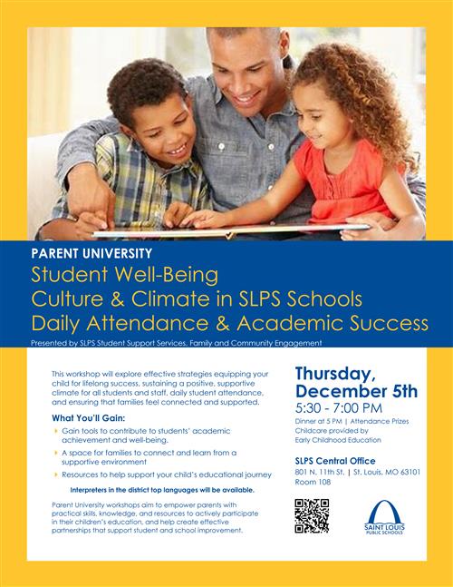 Flyer for Parent University. Details for the Dec. 5th class